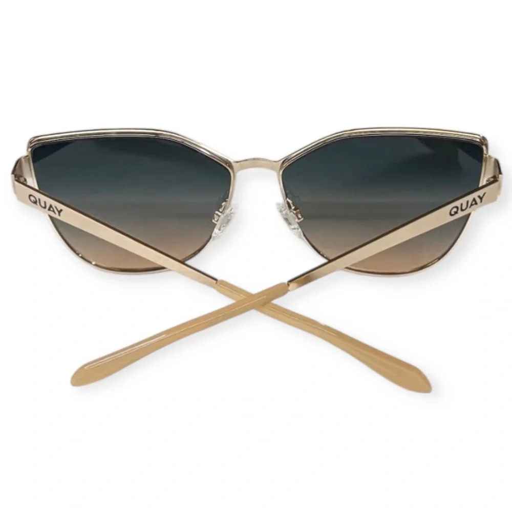 QUAY In Pursuit Sunglasses Gold Frame Palm Green Taupe Lens Oversized CatEye NWT